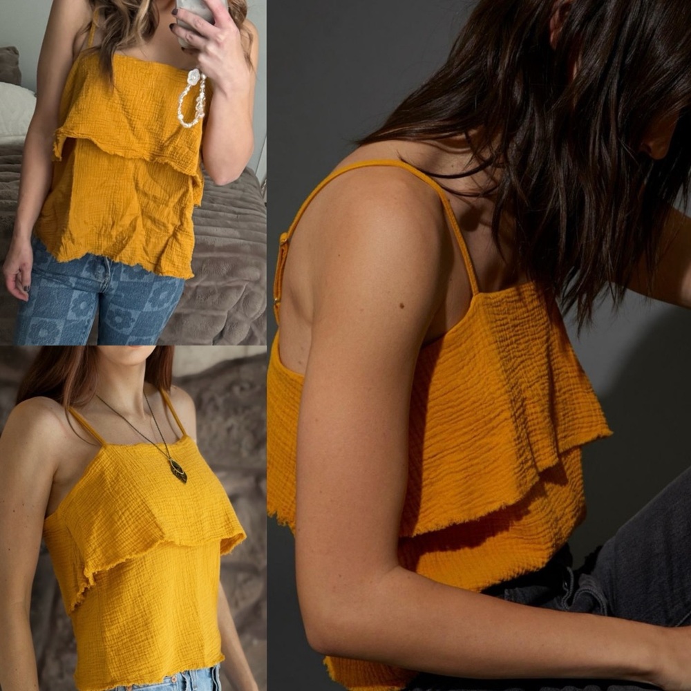 NATION LTD Pedra Ruffle Tank in Turmeric m sustainable cotton revolve